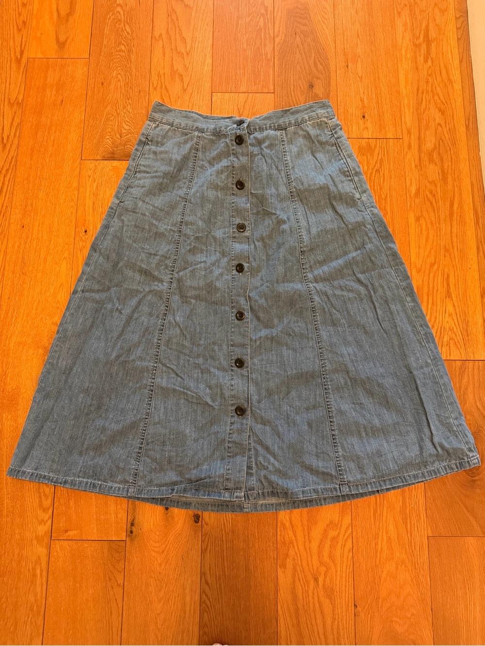 J. Crew Chambray Button-Front Midi Skirt - Light Blue
